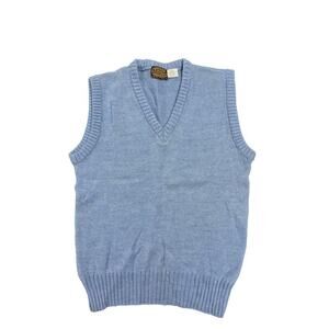 60s VTG Sweater Emporium Light Blue V Neck Pullover Vest Sz S Wool Blend